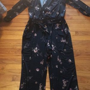 Black Floral Plus Pantsuit